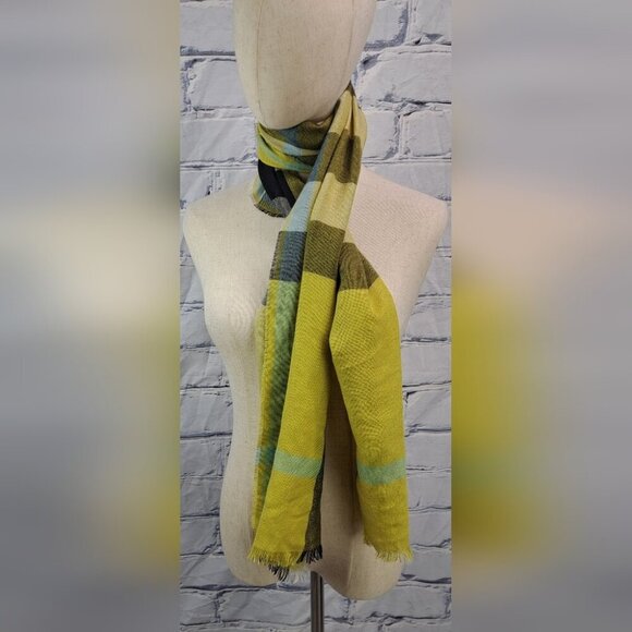 Burberry Women's Scarf Yellow Black Nova Check Silk Cashmere Italy 70" x 20" - Picture 14 of 15